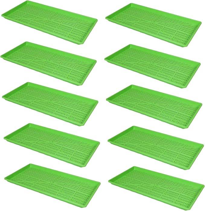 SUNPACK 10" x 20" Heavy Duty Mesh Plastic Seed Starting Tray, Green, 1" (Pack of 10) - Ensures Water Drainage and Aeration, Perfect for Greenhouses or Indoor Gardening