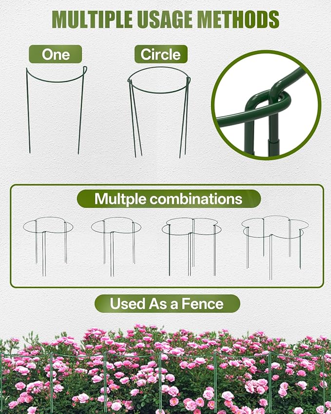 Joyhalo 12 Pack Plant Support Stakes, 24 Inch Plant Stakes for Outdoor Plants, Peony Cage with 15 Pcs Green Lables, Peony Cages and Supports, Peonies Support Cages Flower Stakes for Plants