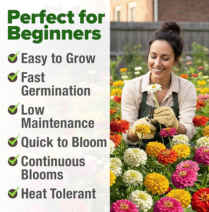 HOME GROWN Dwarf Zinnia Seeds Mix - 600 Pumila Zinnia Seeds for 2026 (0.6g) | Zinnia Flower Seeds for Planting Outdoors | Colorful Cut Annual Flowers for Summer Gardens & Containers (Zinnia elegans)