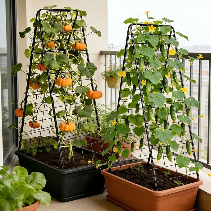 Garden Trellis for Cucumbers, 50” x 16“ Adjustable A-Frame Plant Support for Climbing Plants Outdoor, Vegetable, Flowers, 2 Pack Heavy Duty 1cm Metal Vegetable Trellis for Backyard, Raised Bed, Patio