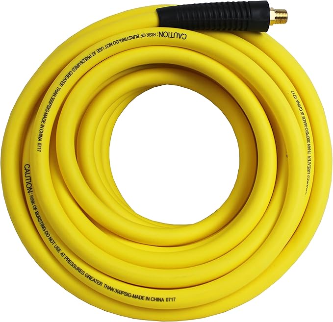 MaxWorks 80789 Lightweight All Weather No-Memory Non-Kinking 300 PSI Maximum Hybrid Polymer Air Hose, 3/8" x 100' , Yellow