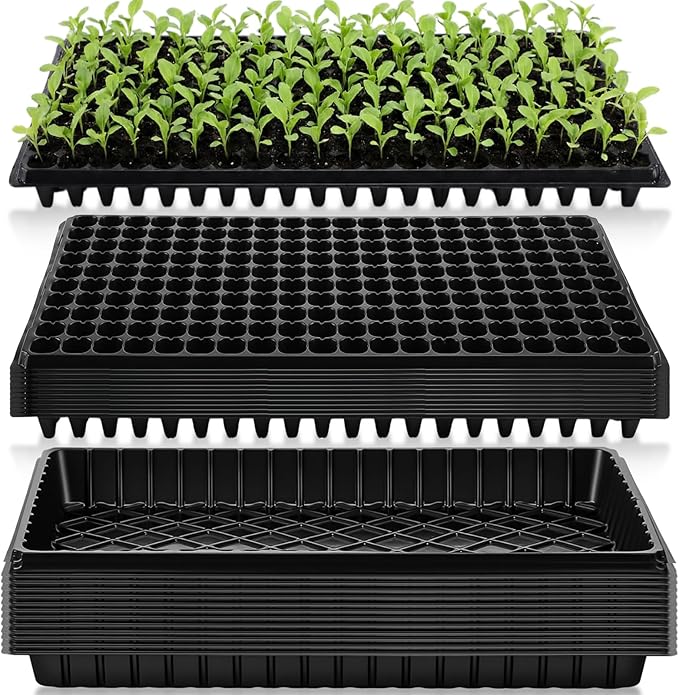 Vesici 20 Pack Seed Starter Trays, 200 Cell Seedling Trays with 1020 Flat Tray, Deep Plug Nursery Plant Pots for Germination, Water Collection, Indoor Outdoor Seed Starting & Transplanting