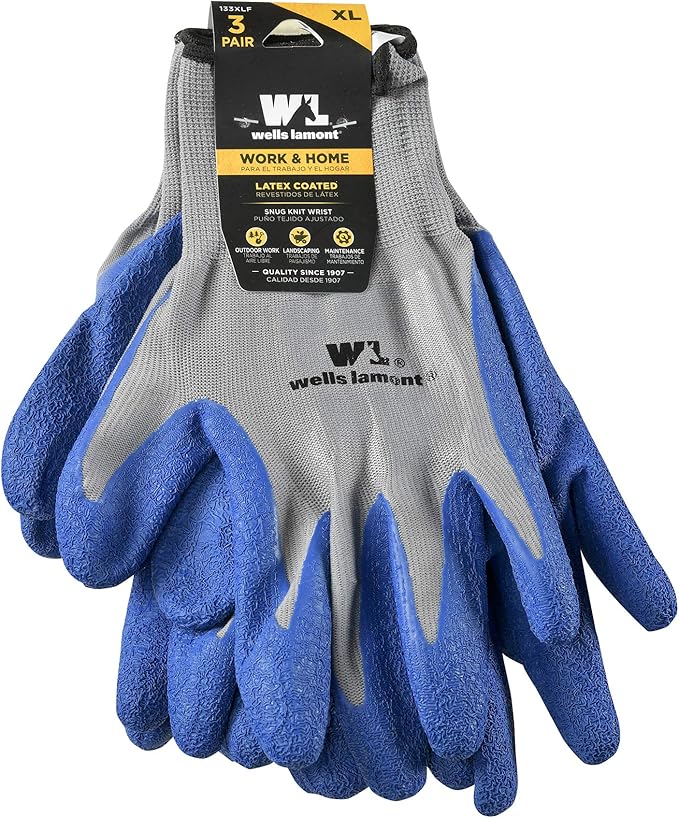 Wells Lamont 3 Pair Pack Men's Latex Grip Work Gloves, X-Large (133XLF)