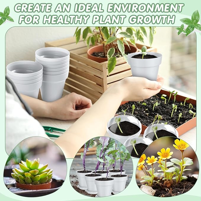 Domensi 80 Pcs 3 Cupcake Plant Nursery Pots with Humidity Dome and Saucer Small Plastic Gardening Pot Plant Containers Cups Seedling Planter Seed Starter Pots for Flower Succulent Indoor (White)