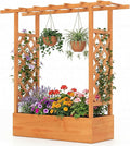 Raised Garden Bed with Trellis, Wood Planter Box w/Trellis, Hanging Roof, Drainage Holes, Freestanding Planter Raised Bed for Outdoor Climbing Plants Flowers, Patio Yard Balcony (1, Orange)