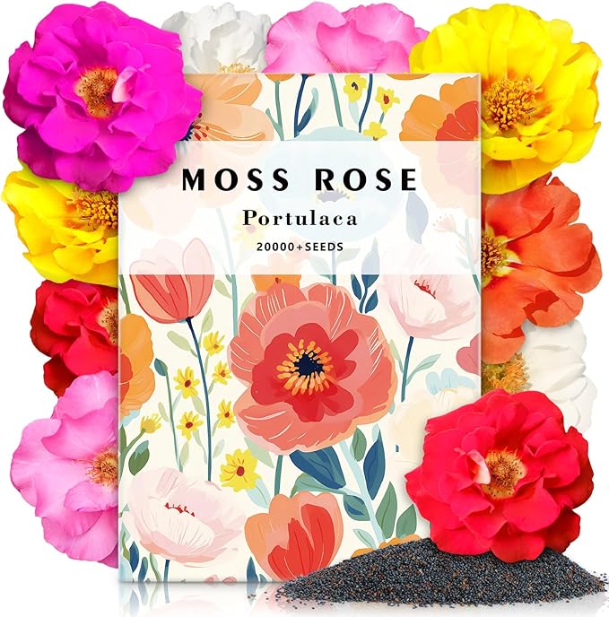 LUOJIBIE Moss Rose Seeds, 20,000+ Bulk Flower Seeds for Planting Outdoors(99% Pure Live, Non-GMO), Mixed Colors and Large Blooms, Attracts Pollinators, Easy to Grow