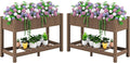 SERWALL Raised Garden Bed with Legs Set of 2, 43"×17"×30" Large HDPE Elevated Planter Box for Vegetables Flower Herb Patio, All Weather Use- Brown
