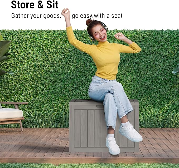 Outdoor Storage Box Deck Box, 50 Gallon Waterproof Deck Boxes, Package Delivery Boxes for Outside, Resin, Lockable Patio Storage Bins for Garden Tool, Cushion, Pool, Porch, Weatherproof & UV-Resistant