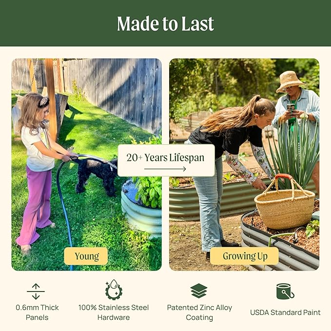Vego garden 26" Extra Tall Raised Garden Bed Kits, 10 in 1 Modular Raised Planter Box for Vegetables Flowers Fruits Oval Metal Raised Garden Pearl White