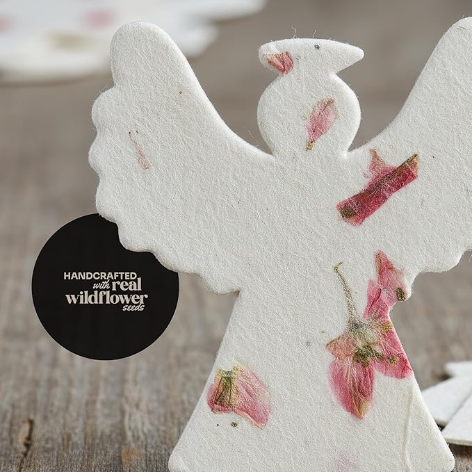 Plantable Wildflower Seed Paper - 24pcs Pink Angel-Shaped for Funeral Favors, Memorial Gifts, & Sympathy Gifts for Loss of Father and Mother