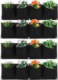 AYNEFY 4Pcs 4 Pocket Hanging Planter Bags, Wall Mounted Reusable Degradable Felt Garden Planter Plant Grow Bag Outdoor Indoor Gardening Vertical Greening Flower Container, Planting Bags (Black)