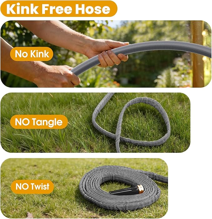 Garden Hose 50 FT, Non-Expanding Water Hose, Ultra-Light & Flexible, Burst-Resistant, Kink-Free, High-Pressure Garden Hose All-Weather Use for Lawns, Gardens, and Outdoor Cleaning