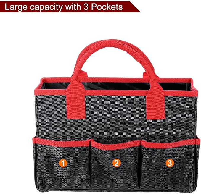HARFINGTON Garden Tool Bag 12.99" x 5.91" x 8.66" Large Oxford Tote Bag with Pockets Gardening Plant Tool Organizer Storage Carrier Store for Outdoor Women Men, Black