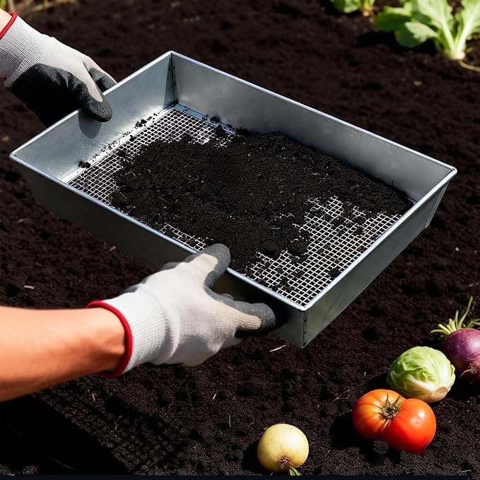 3-Pack Galvanized Iron Compost Sifter Set, 17" x 13" Soil Sifter Pan with 1/8", 1/4", 3/8" Mesh, Heavy Duty Metal Garden Sieve for Sifting Rocks, Soil, Compost and Potting Mix