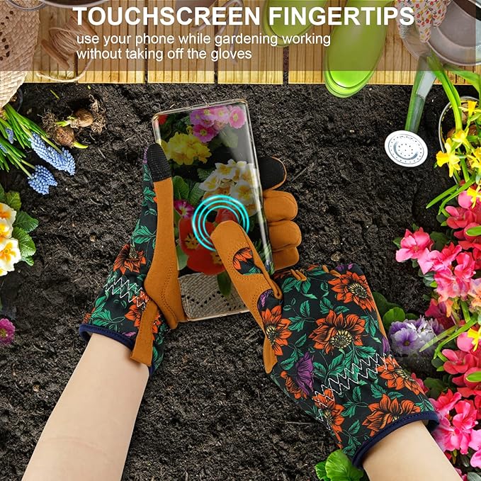 Leather Gardening Gloves for Women Thorn Proof Garden Gloves Touch Screen Working Gloves Gifts