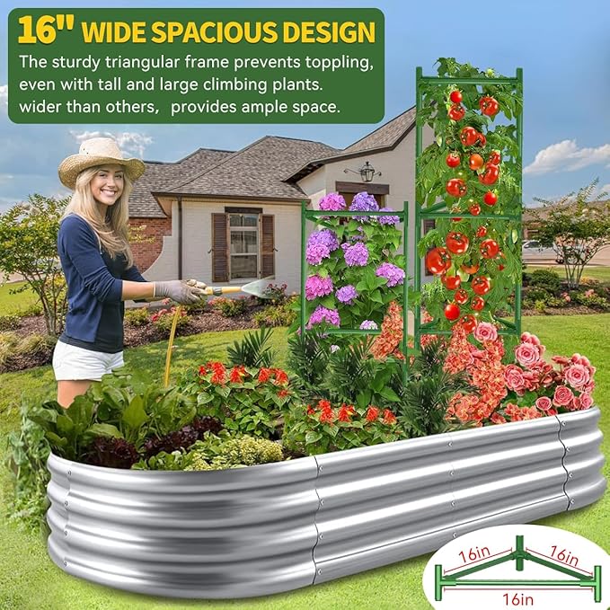 6 Pack Large Tomato Cage for Garden Up to 49" H X 16" W Metal Plant Support Stakes with Clips Triangle Pea Cages Cucumber Trellis for Vegetables Pots Vines Flowers Climbing Plants