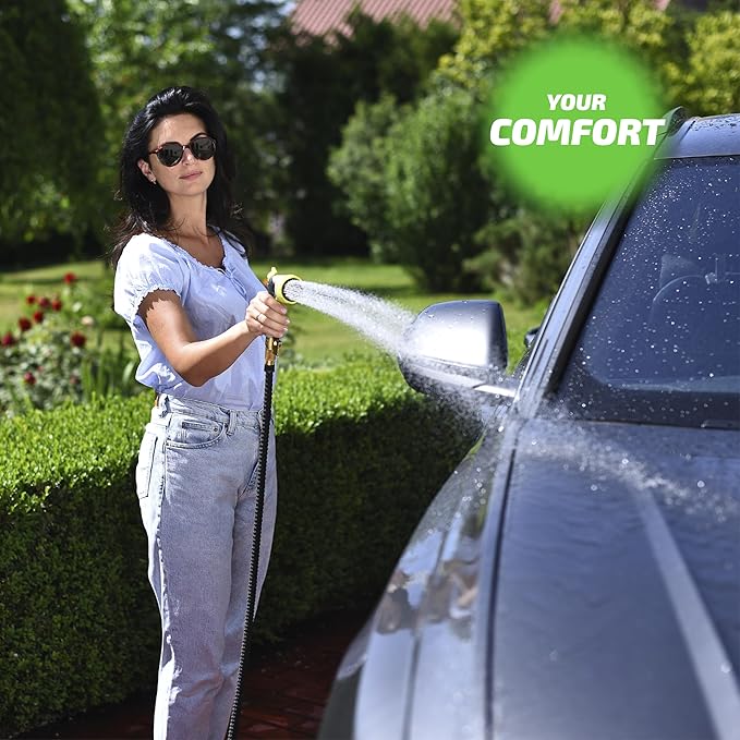 Easy to Use Garden Hose 75 FT, Lightweight and Leak-Proof Heavy-Duty Flexible Water Hose 75FT with Reinforced TPE Core, 3/4" Solid Brass Fittings, Ultra-Flow Manguera Para Jardin, Built to Last