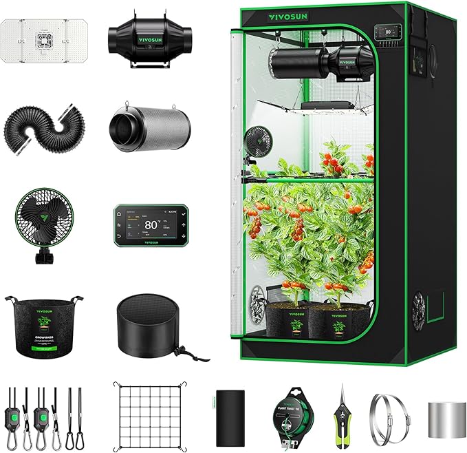 VIVOSUN Smart Pro Grow Tent Kit Plus, 3 × 3ft 3-Plant Kit, WiFi-Integrated Automatic Control with GrowHub E42A+, 2-in-1 Tunable Spectrum LED Grow Light, 360°Ventilation & Circulation Control System