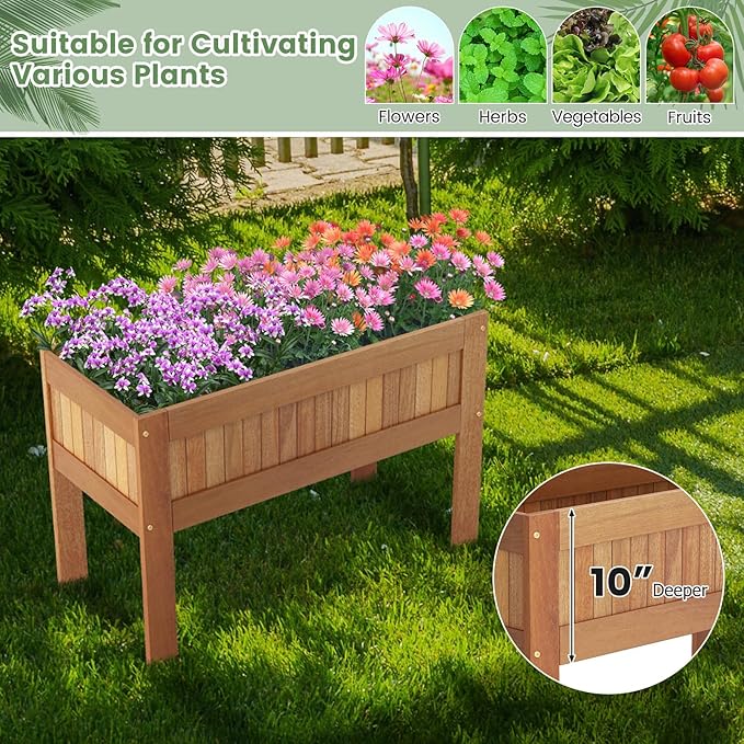 Giantex Wooden Raised Garden Bed, Wood Elevated Planter Box w/Legs, 35”Lx 16”Wx24”H, Outdoor Planter Stand for Flower Herb Vegetable Fruit Succulent