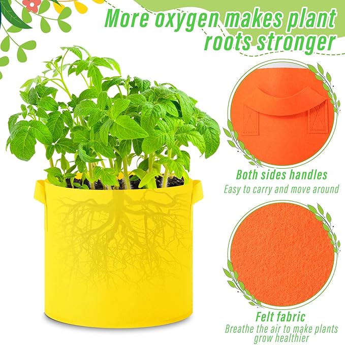 20 Pack Grow Bags Multicolor Plant Grow Bag Non Woven Fabric Pots with Handles Garden Plant Seeds Tomato Vegetables Flowers Planting Bags for Indoor or Outdoor Gardening