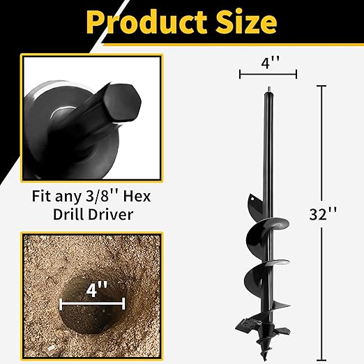 4"x32"Auger Drill Bit for Planting,Heavy-Duty Garden Auger Spiral Drill Bit with Dual Sharp Blades,Bulb Planter Tool & Plant Hole Digger,Planting Auger for Cordless Drill,Tulip Planter Bit
