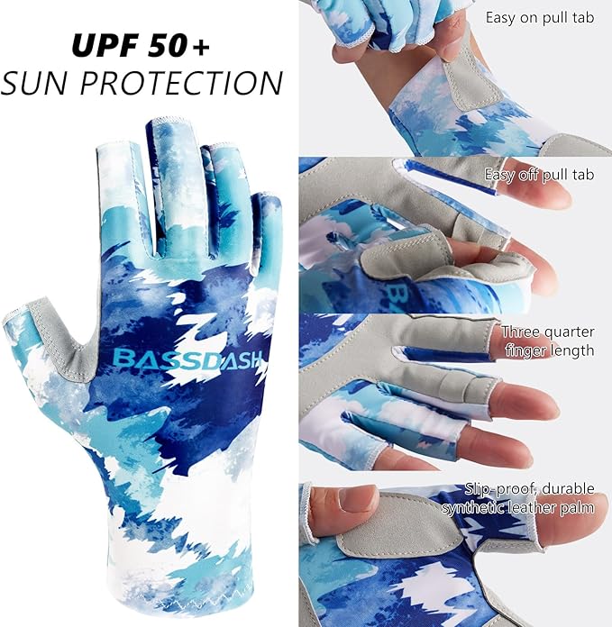 BASSDASH ALTIMATE UPF 50+ Women’s Fishing Gloves UV Sun Protection Fingerless Gloves for Kayaking Paddling Hiking Cycling Driving Shooting Training