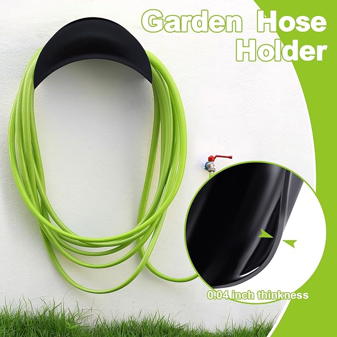 Thyle 6 Pcs Garden Hose Holder Heavy Duty Water Hose Holder Wall Mount Metal Rustproof Black Rack Storage Organizer Brackets for Outside Garden Yard Lawn