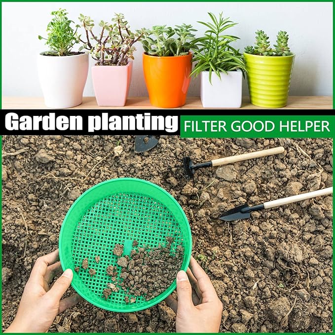 8 Pack Rock Garden Sieve Soil Sifter, Round Plastic Gardening Soil Sifting Pan Sand Sifter Set, Sifting Tray for Small Gravel