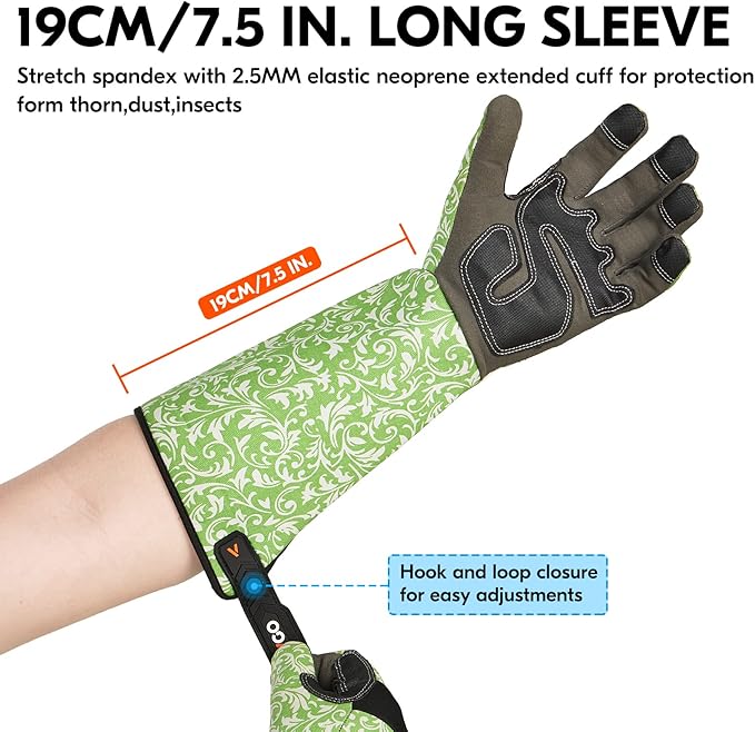 Vgo... 1 Pair Gardening Gloves Ladies,Safety Work Gloves,Long Sleeves Gauntlet,Puncture Proof,Touchscreen(Size S,Green,AL6608-FM)