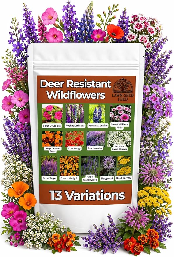 Deer Resistant Wildflower Seeds (2oz) Hardy Garden Flowers Designed to Deter Deer & Support Pollinators