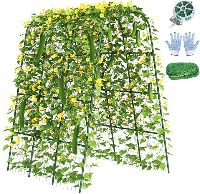 Cucumber Trellis for Raised Bed 48" L x 64" H, U-Shape 16mm Heavy-Duty Metal Garden Trellis for Climbing Plants Outdoor, Vegetable Arch Support Frame for Tomato Pea Zucchini Grape Flowers Vines