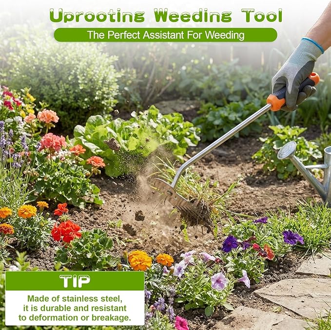 Garden Weed Tool,Portable Weeding Tool,Hand Weeder Tool,Adopt Anti Slip Handle,Conforms to Ergonomic Curves,Suitable for Vegetable Cultivation and Horticulture on Farms(Black Orange Handle)