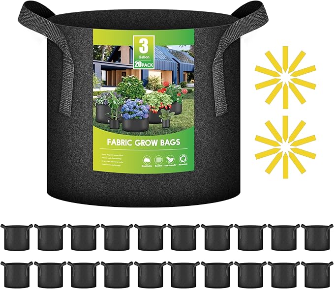 iPower 20 Pack 3 Gallon Grow Bags, Garden Planting Nonwoven Fabric Pots with Reinforced Handle, Heavy Duty and Aeration Planter Pot for Tomato, Fruits, Vegetables and Flowers