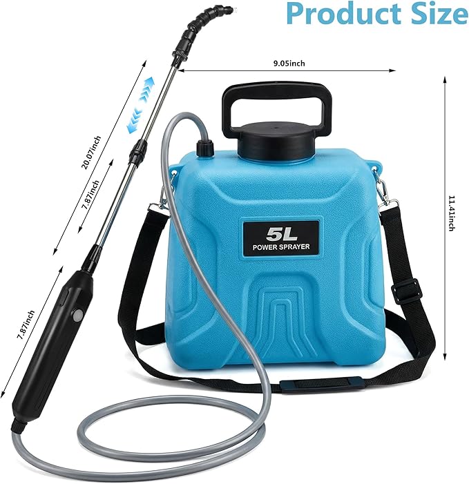 High Reach Plant Waterer with Spray Can - Electric Water Sprayer with Telescopic Wand and Water Hose, 180° Adjustable Nozzle 5L Watering Can for High Hanging Plants