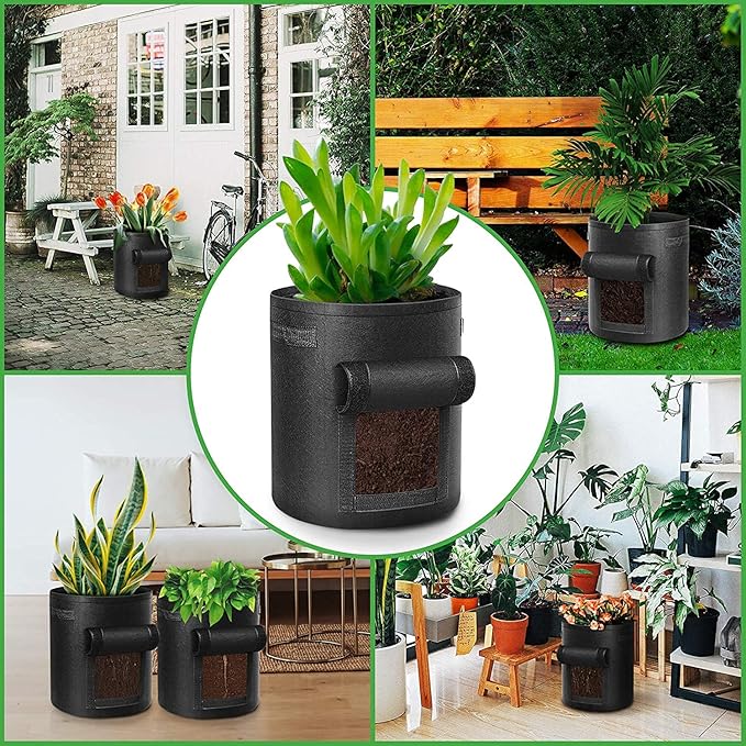 LITLANDSTAR 6 Pack 7 Gallon Potato Grow Bags, Heavy Duty Nonwoven Fabric Garden Planting Bag Plant Container with Flap and Handles, Aeration Fabric Pots for Growing Vegetable, Fruits and Flowers