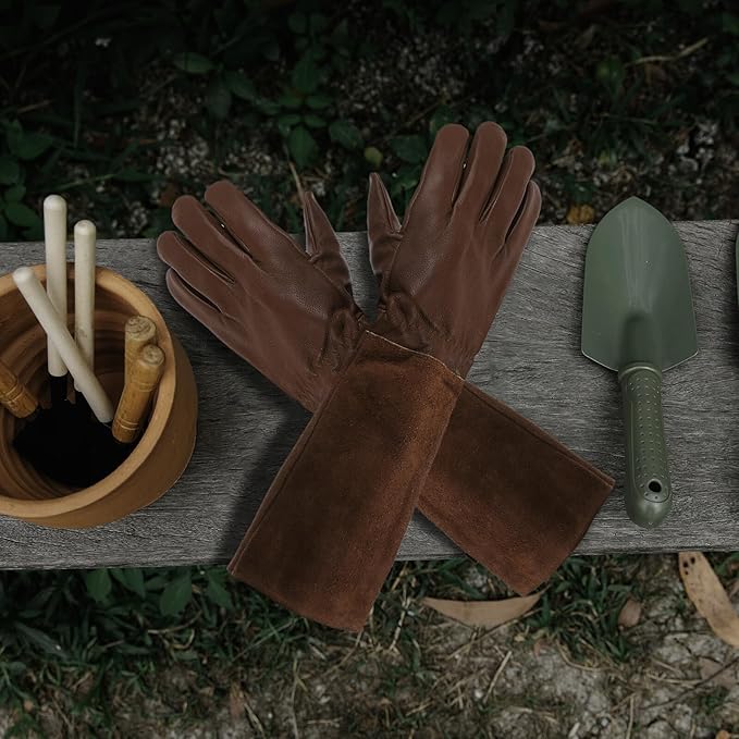 Thorn Proof Gardening Gloves for Women and Men Long Brown Puncture-resistant Gloves Protective Sleeve for Outdoor Garden Work