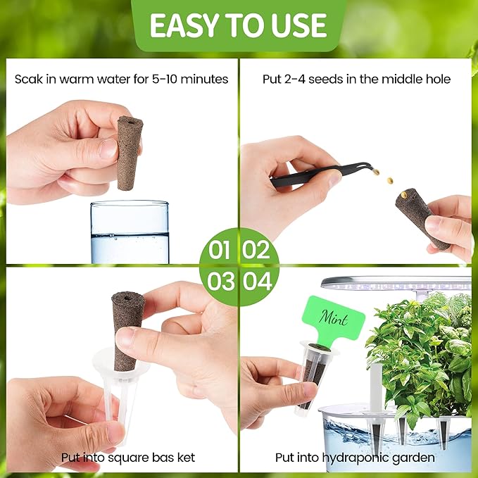 Seed Pods Kit for AeroGarden, 30pcs Grow Sponges with A&B Nutrient, 1 Tweezers, 10 Tags, Seed Starter Pods Replacement Root Growth Sponges Compatible with Hydroponics Growing System