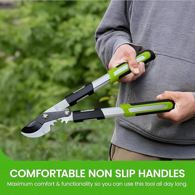GARDEN GURU Bypass Loppers Tree Trimmer Clipper 3X Cutting Power Gardening Loppers Pruning Shear, Comfort Grip Handles, High Carbon Steel Blade, Heavy Duty Branch Cutter, Cut Thick Branches w Ease (2)
