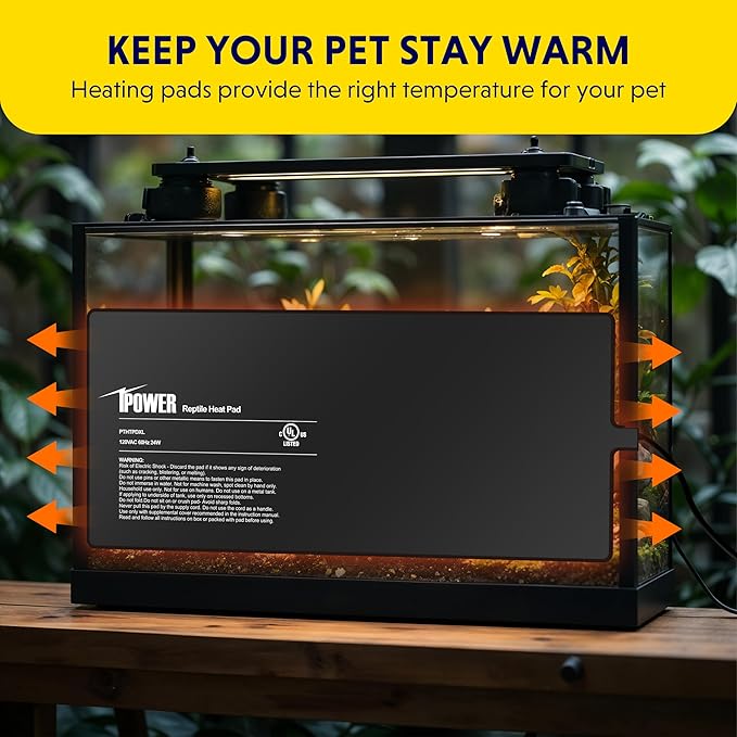 iPower 8" by 18" Reptile Heating Pad, Used in Conjunction with Aquarium Heater, Suitable for Spiders, Snakes, Hermit Crabs, and Turtles