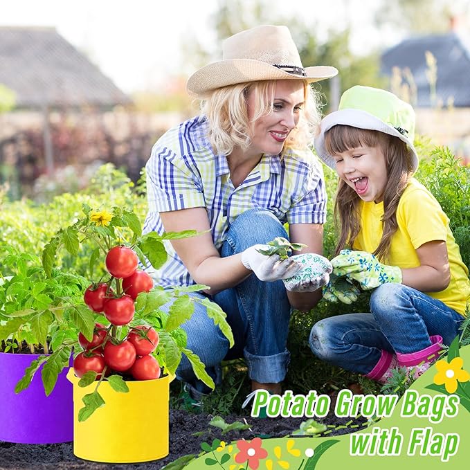 12 Pcs Multicolor Plant Grow Bags Large Grow Bags Fabric Planter Thickened Non Woven Fabric Pots with Handles for Indoor Outdoor Garden Planting Seeds Flower, 6 Colors (5 Gallon)