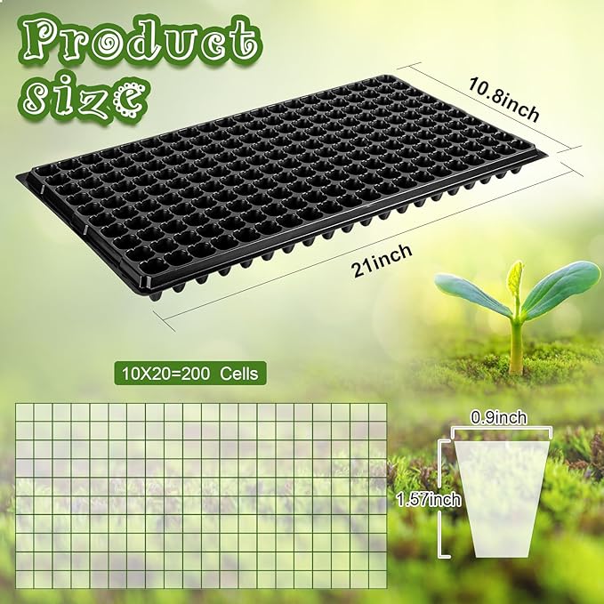 Eccliy 40 Pack 200 Cell Seedling Trays Seed Starter Kit Plant Starter Tray Durable Plastic Gardening Germination with Drain Holes Nursery Pots Mini Propagator for Growing Propagation