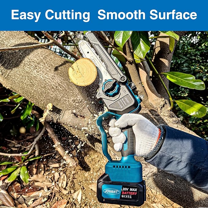 6 Inch Cordless Chainsaw Battery Powered Handheld Lightweight Tree Branches and Wood Pruning Power Tools, Portable Electric Mini Chain saw for Home, Garden and Outdoor use with 2 * 2000mAh Batteries