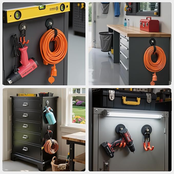 MUTUACTOR Updated Strong Magnet Hooks,20lbs Anti-Scratch Heavy Duty Magnetic Garage Hooks,2PCS Double Storage J-Hooks with Magnetic for Organizing Garden Hose Electric Cables Shovels
