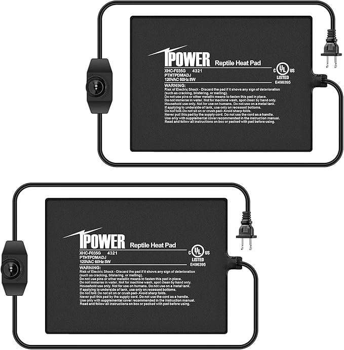 iPower 6X8 Inch 8 Watts Reptile Heating Mat with Adjustable Temperature Controller Under Tank Warmer Terrarium Heat Pad for Reptiles and Amphibians, for 10-20 Gallon Tank, 2 Pack