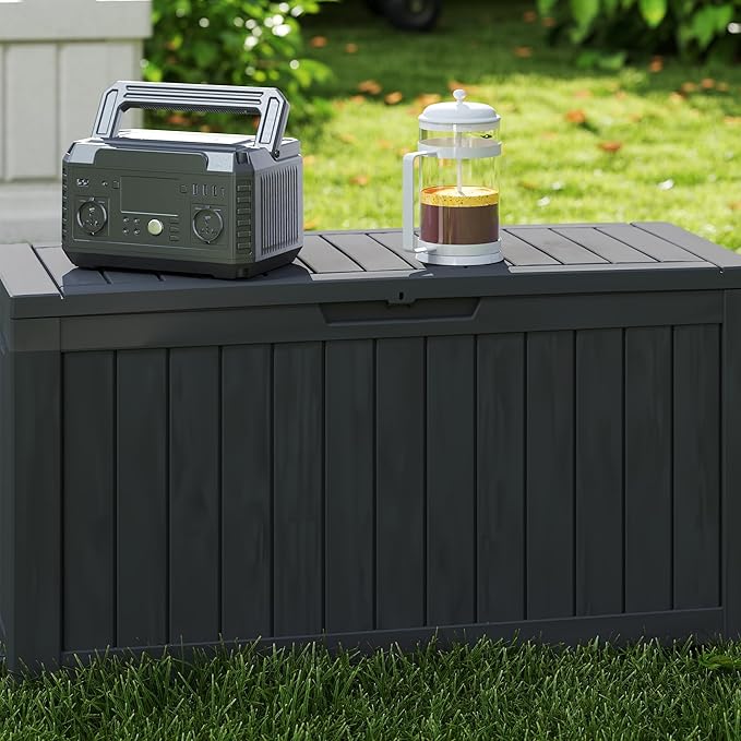 Outdoor Storage Box Waterproof with Wheels, 76 Gallon Lockable Resin Deck Box Patio Storage Bin for Pool Accessories Cushion Furniture, Garden Tools, UV-Resistant Outside Delivery Black