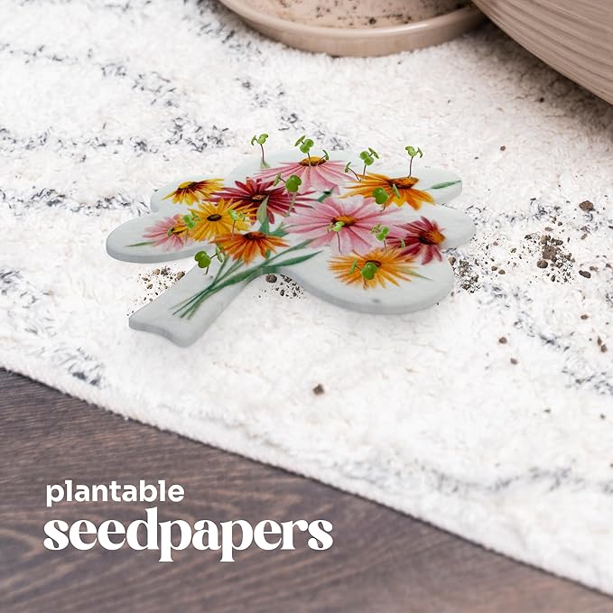Seed Paper Birthday Cards – 4 Plantable Bouquet Inserts with Wildflower Seeds, 4 Greeting Cards & Envelopes, Unique Gift for Birthdays & Special Occasions