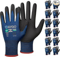 KAYGO Safety Work Gloves MicroFoam Nitrile Coated-12 Pairs, KG18NB,Seamless Knit Nylon Glove with Black Micro-Foam Nitrile Grip,Ideal for General Purpose,Automotive,Home Improvement, Dark Blue, S