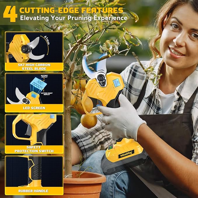 Electric Pruning Shears Compatible with DeWALT 20V (No Battery) – 26000RPM Cordless Brushless Motor Garden Tool, 0.8-2 inch Max Cutting Diameter MtiolHig Tree Trimmer with LCD Display & SK7 Blades