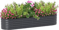 Outsunny 8' x 2' x 1.4' Galvanized Raised Garden Bed Kit, Outdoor Metal Elevated Planter Box with Safety Edging, Easy DIY Stock Tank for Growing Flowers, Herbs & Vegetables, Dark Gray