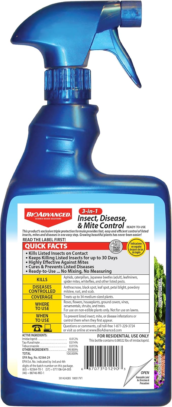 BioAdvanced 3-In-1 Insect, Disease and Mite Control, Fungicide, Ready-to-Use, 24 oz